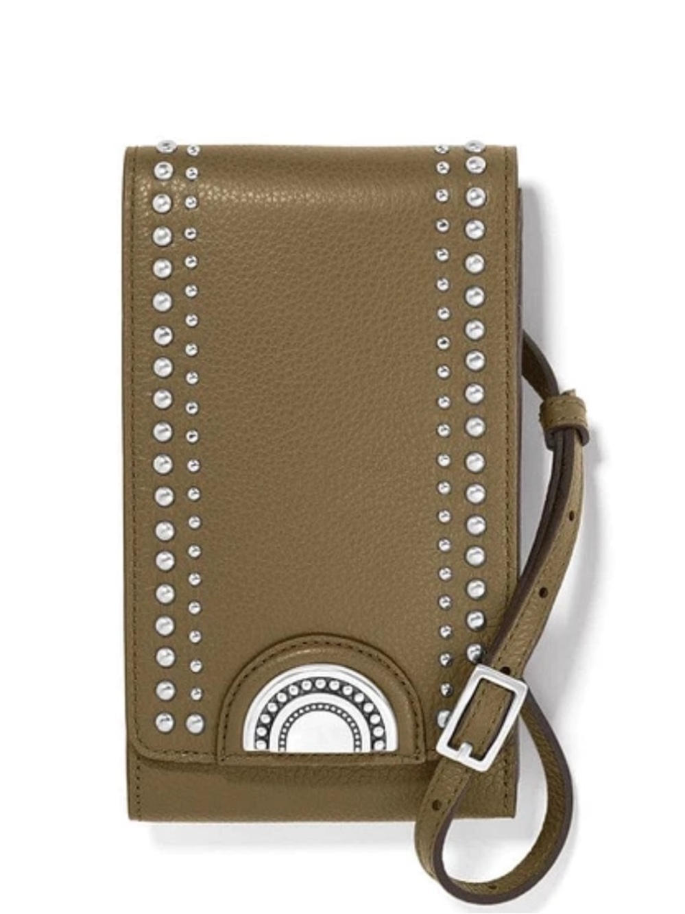 Brighton Pretty Tough Olive Green Leather Phone Crossbody Organizer Studded Bag
